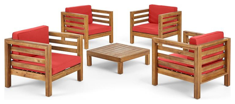 Noble House Oana Outdoor 4 Seater Club Chair  ampCoffee Table Set Teak   Contemporary   Outdoor Lounge Sets   by Homesquare  Houzz