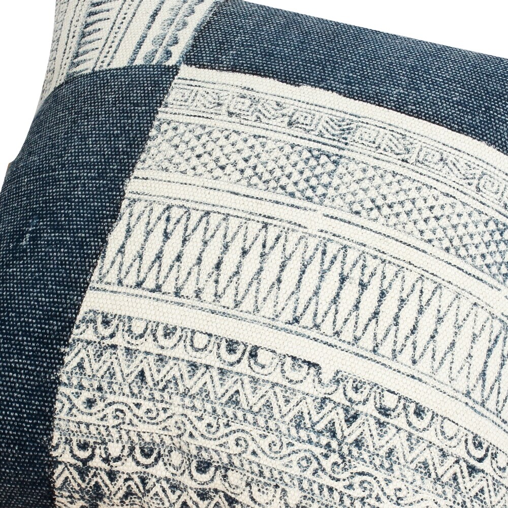 Dae 24 x 24 Square Handwoven Cotton Accent Throw Pillow  Classic Simple Kilim Pattern  Set of 2  Blue  Off White