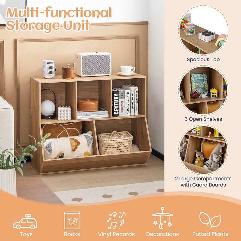 5 Cube Wooden Kids Toy Storage Organizer with Anti-Tipping Kits