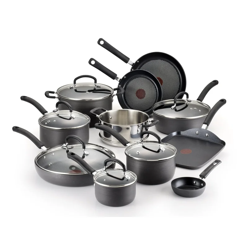 T-fal E765SH Ultimate Hard Anodized Nonstick 17 Piece Cookware Set， Black