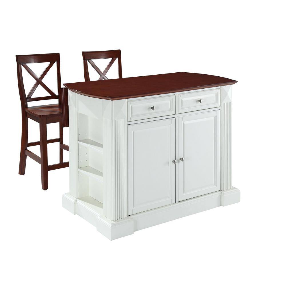 CROSLEY FURNITURE Coventry White Drop Leaf Kitchen Cart with X-Back Stools KF300073WH