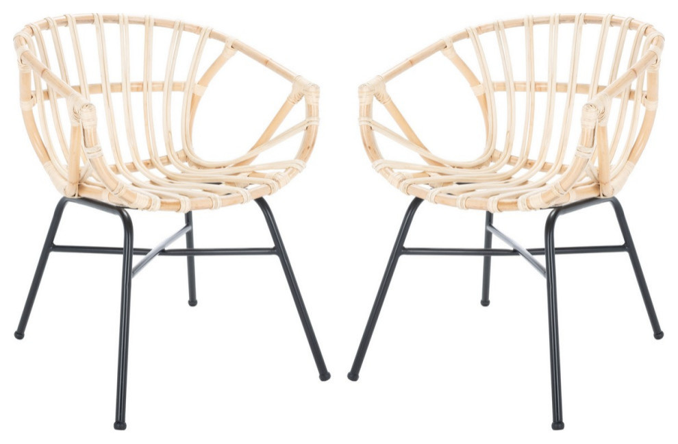 Kittery Rattan Dining Chair Set of 2 Natural / Black   Tropical   Dining Chairs   by Virgil Stanis Design  Houzz