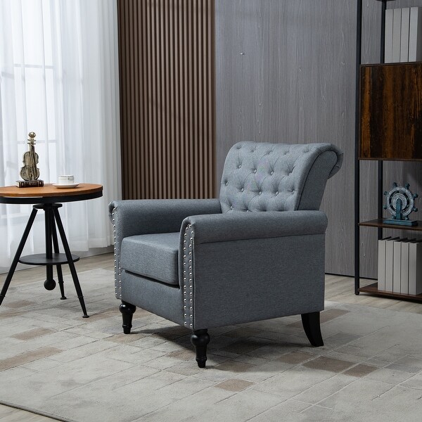 Linen Upholstered Tufted Back Accent Chair