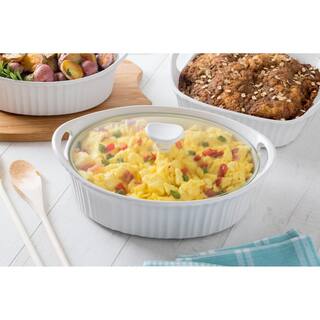 Corningware French White 2.5-Qt Oval Ceramic Casserole Dish with Glass Cover 1105935