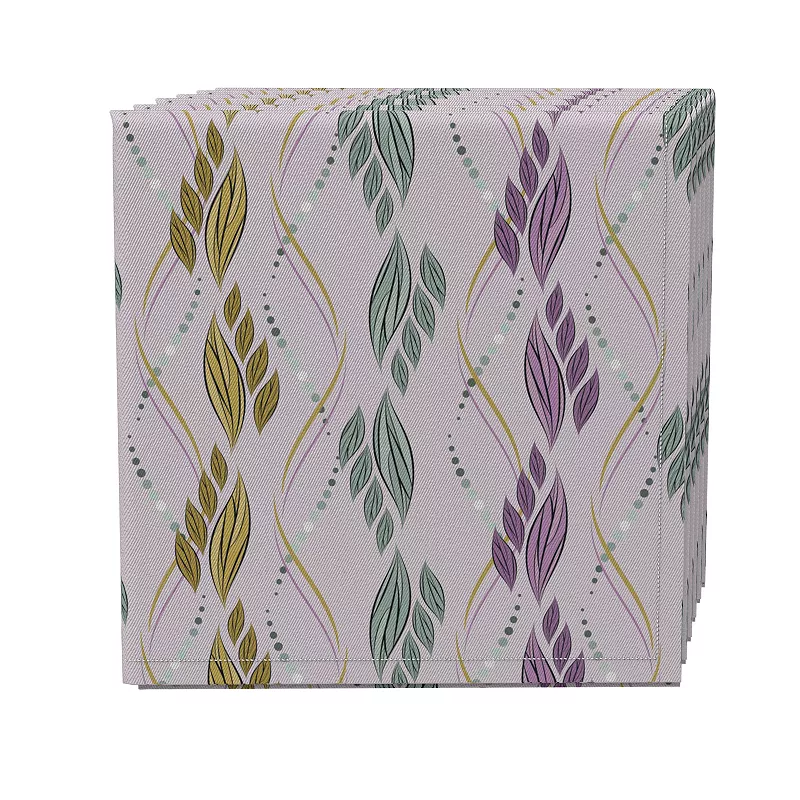 Napkin Set of 4， 100% Cotton， 20x20， Leaves and Wavy Lines