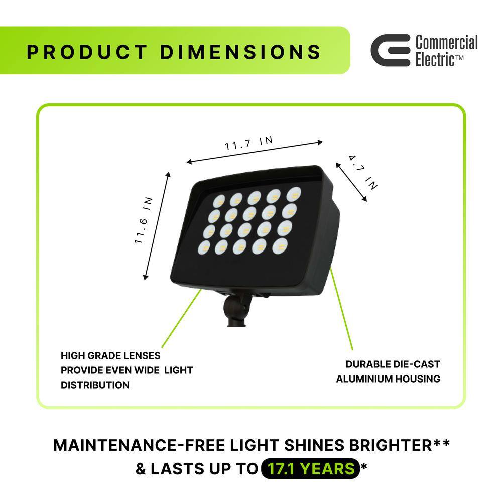 Commercial Electric 250W Equivalent Integrated LED Bronze Outdoor High Output Flood Light 9500 Lumens 4000K Dusk-to-Dawn PWRFX70-PC-4K-BZ