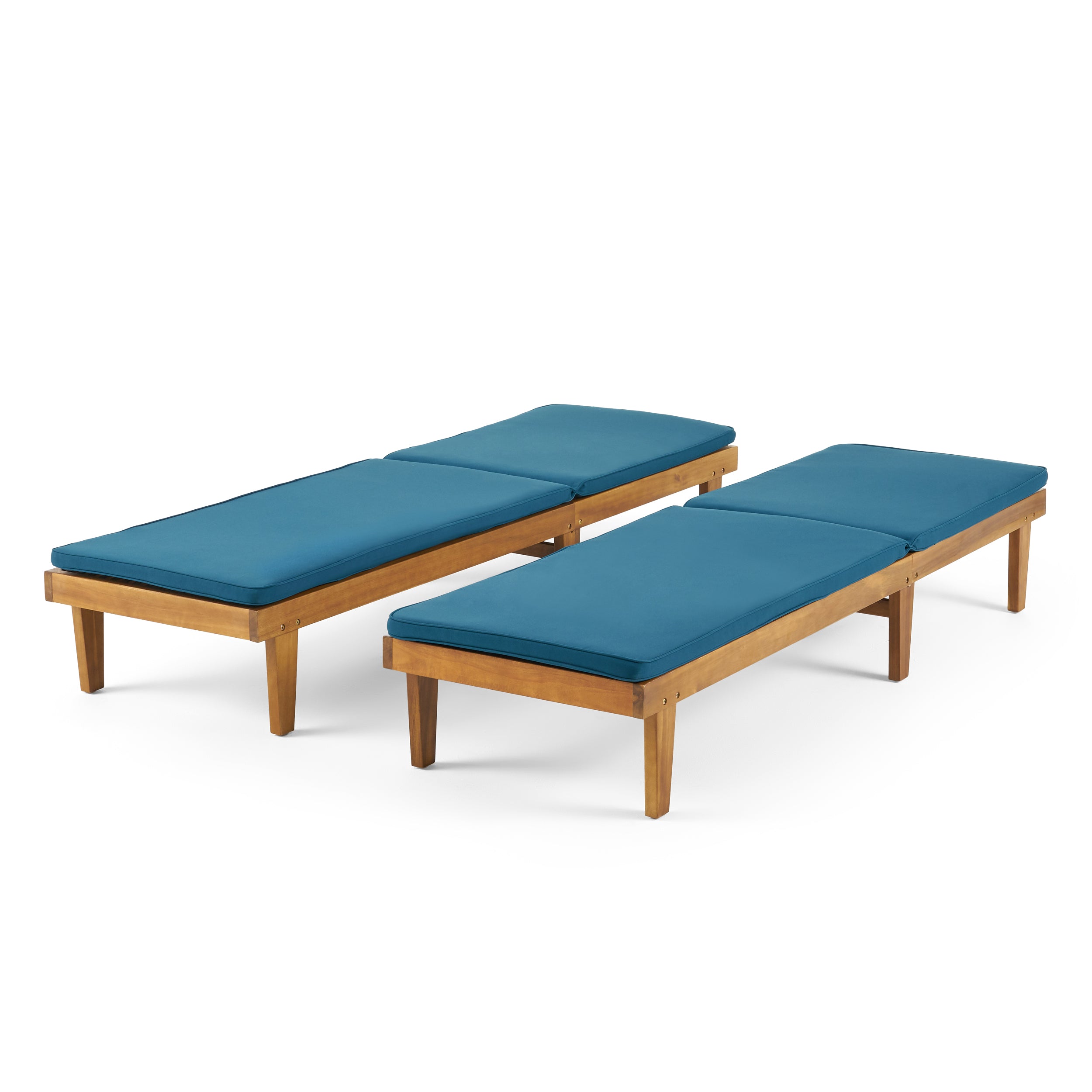 Nadine Outdoor Modern Acacia Wood Chaise Lounge with Cushion (Set of 2)