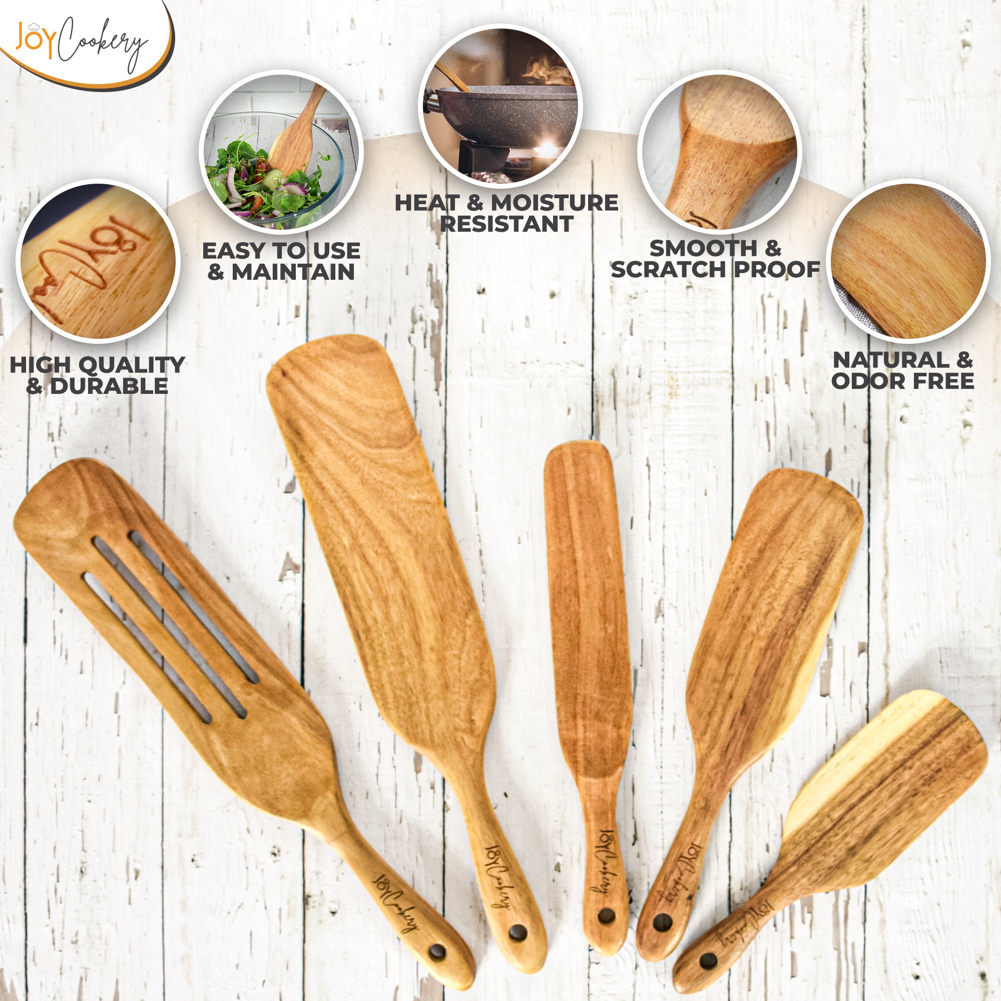 Wooden Cooking Utensils (10 PCS) - Teak Wooden Spurtle Spatula Set - Spatulas for Nonstick Cookware, Heat Resistant Kitchen Tools, Wooden Spoons for Cooking & Baking