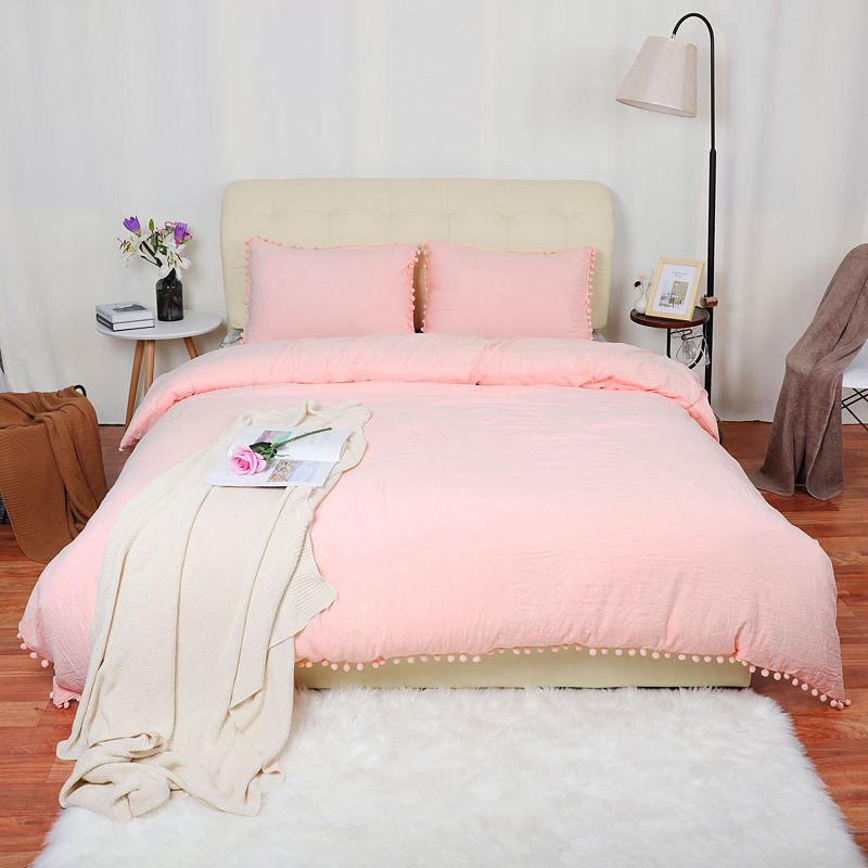 Polyester Washed  Bedding Pompon Duvet Cover Sets 2018 New Queen