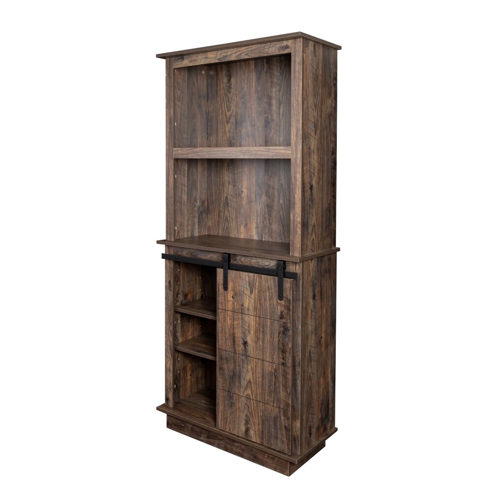 Freestanding Rustic Kitchen Buffet with Hutch  Pantry Storage Cabinet with Sliding Barn Door and Adjustable Shelf