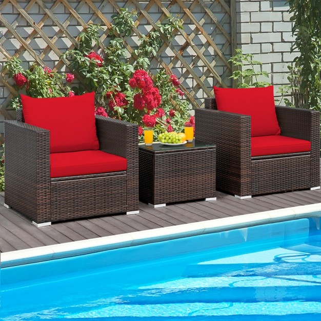 Tangkula 3pcs Patio Rattan Furniture Set With 2 Cushioned Sofas amp Coffee Table For Outdoor Turquoise black navy red brown