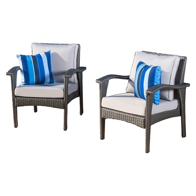 Honolulu Set Of 2 Outdoor Wicker Club Chair With Cushion Christopher Knight Home