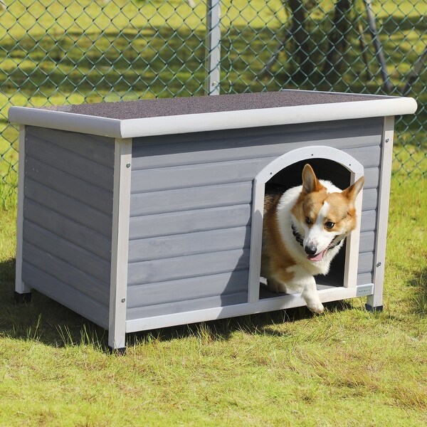 Outdoor Wooden Dog House with Removable Floor and Open-up Roof Grey - Overstock - 37397549