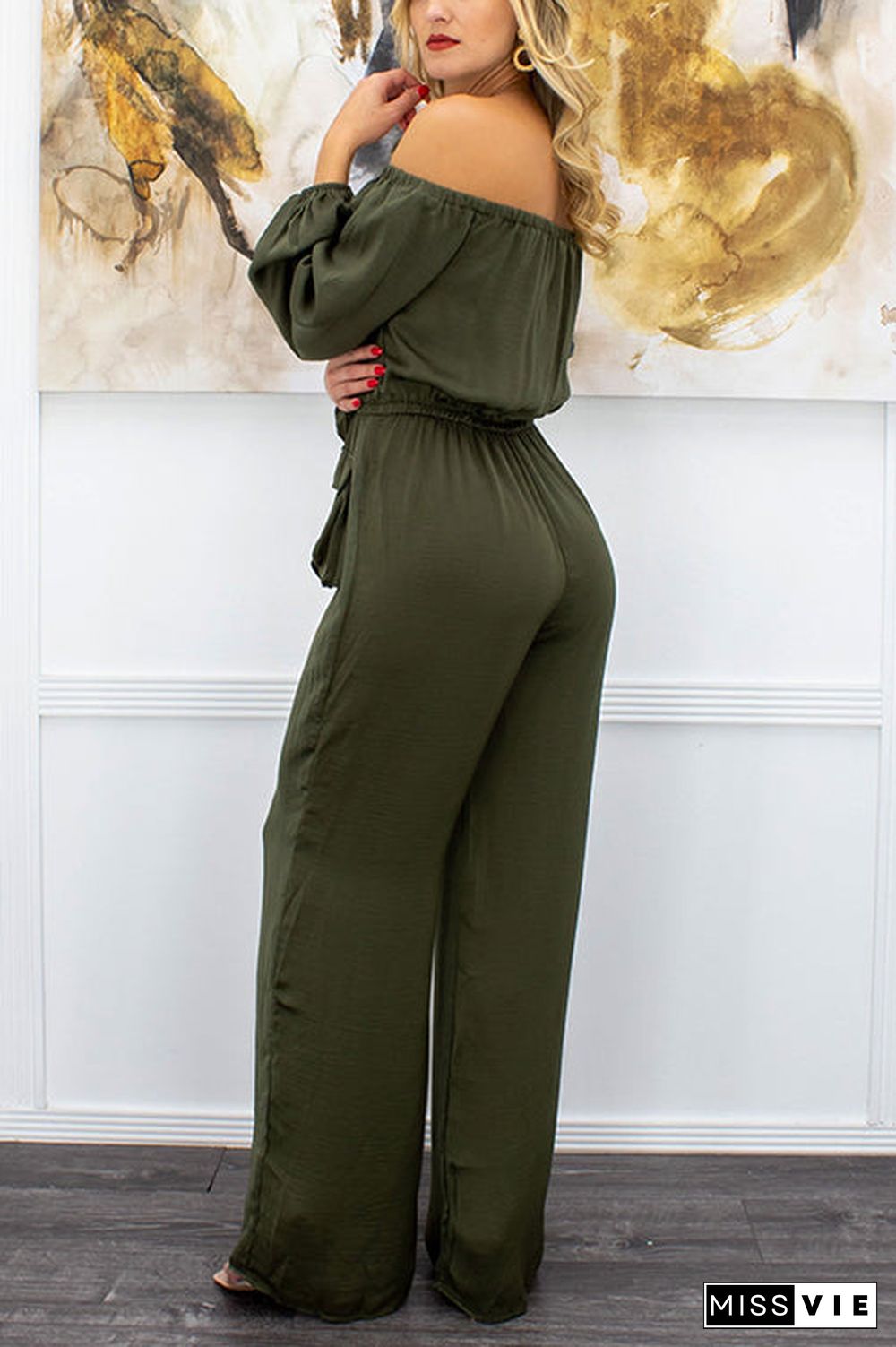 Drawstring Waist Off Shoulder Jumpsuit