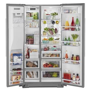 KitchenAid 36 in. W 22.6 cu. ft. Side by Side Refrigerator in Stainless Steel with PrintShield Finish Counter Depth KRSC703HPS