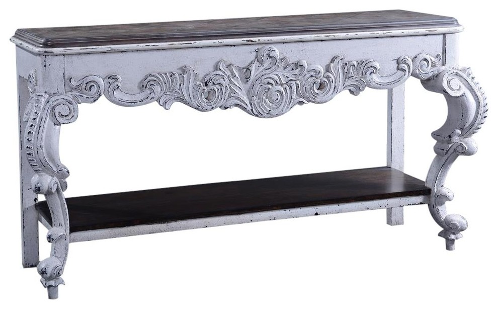 Console Baroque Rococo Carved Distressed White Solid Wood  Oak   French Country   Console Tables   by EuroLuxHome  Houzz