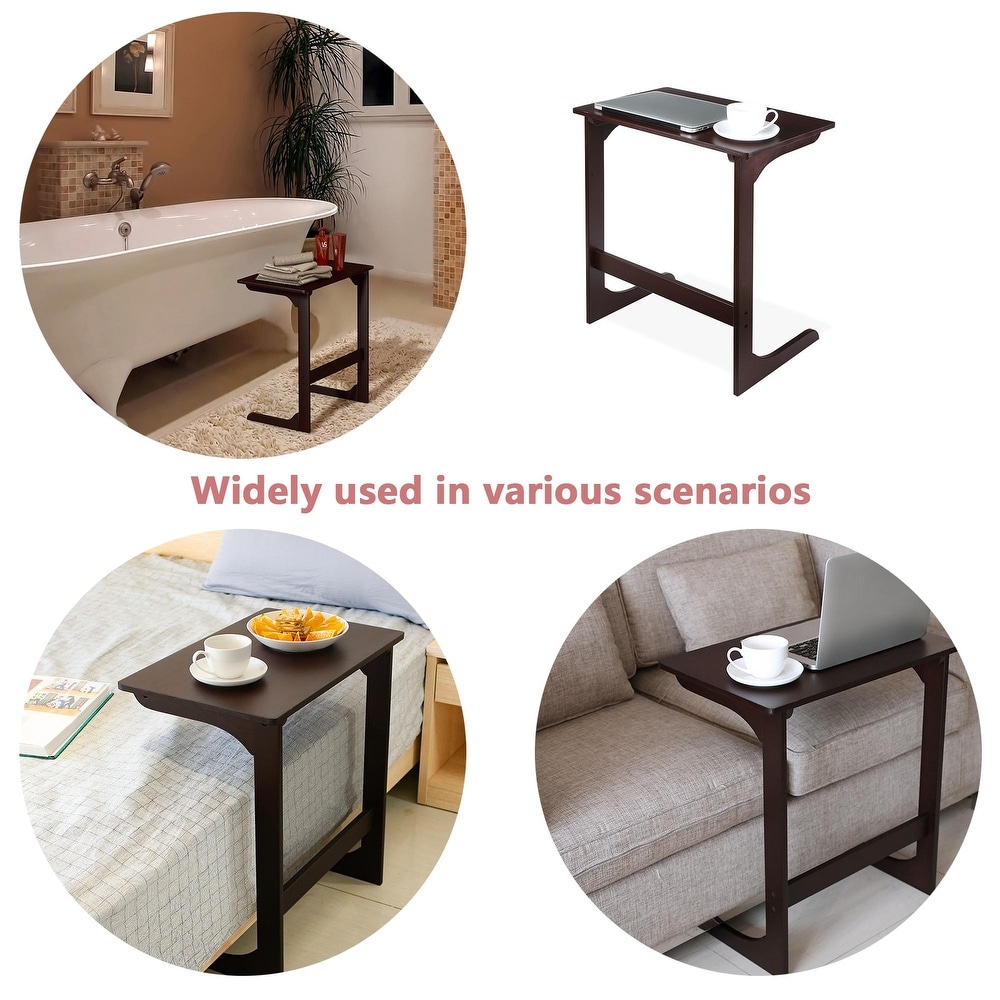 Tv Tray Table Bamboo Tv Dinner Table C Shaped end Table for Sofa Couch Laptop Living Room Bedroom Brown