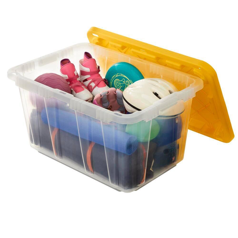 HDX 27 Gal. Storage Tote in Clear with Yellow Lid 206231