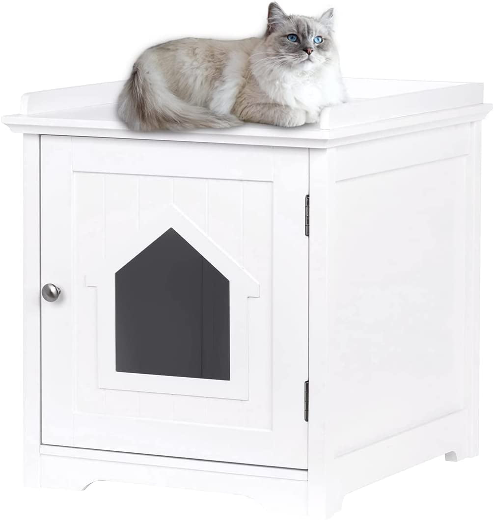 PAWLAND Decorative Cat House，Cat Home， Indoor Pet Crate - Litter Box Enclosure White