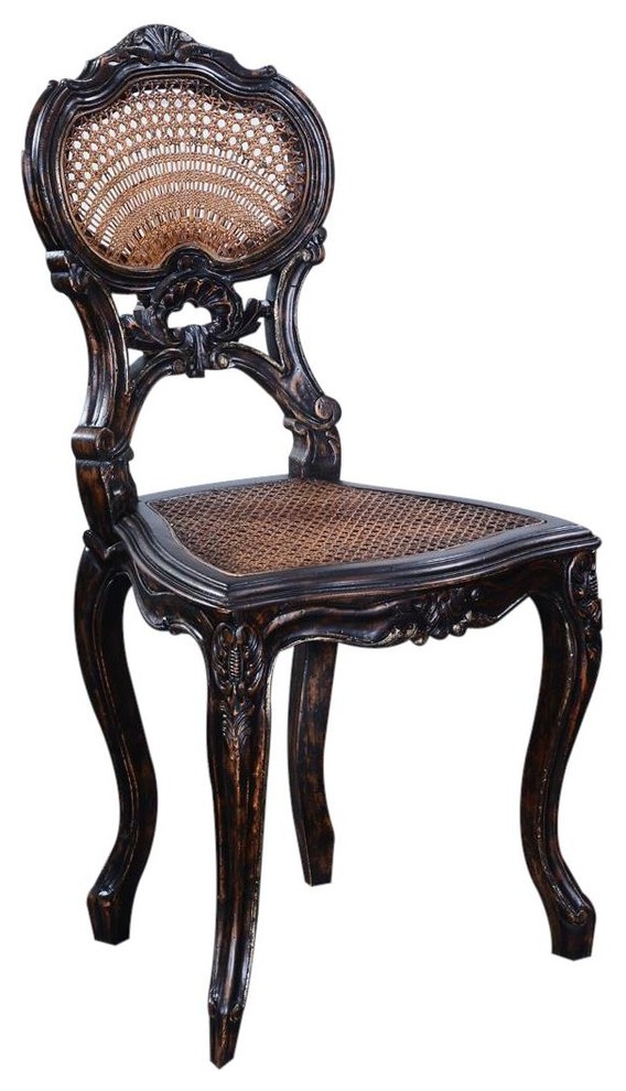 Vanity Chair Louis Rococo Serpentine Carved Wood  Antiqued Black   Tropical   Armchairs And Accent Chairs   by EuroLuxHome  Houzz