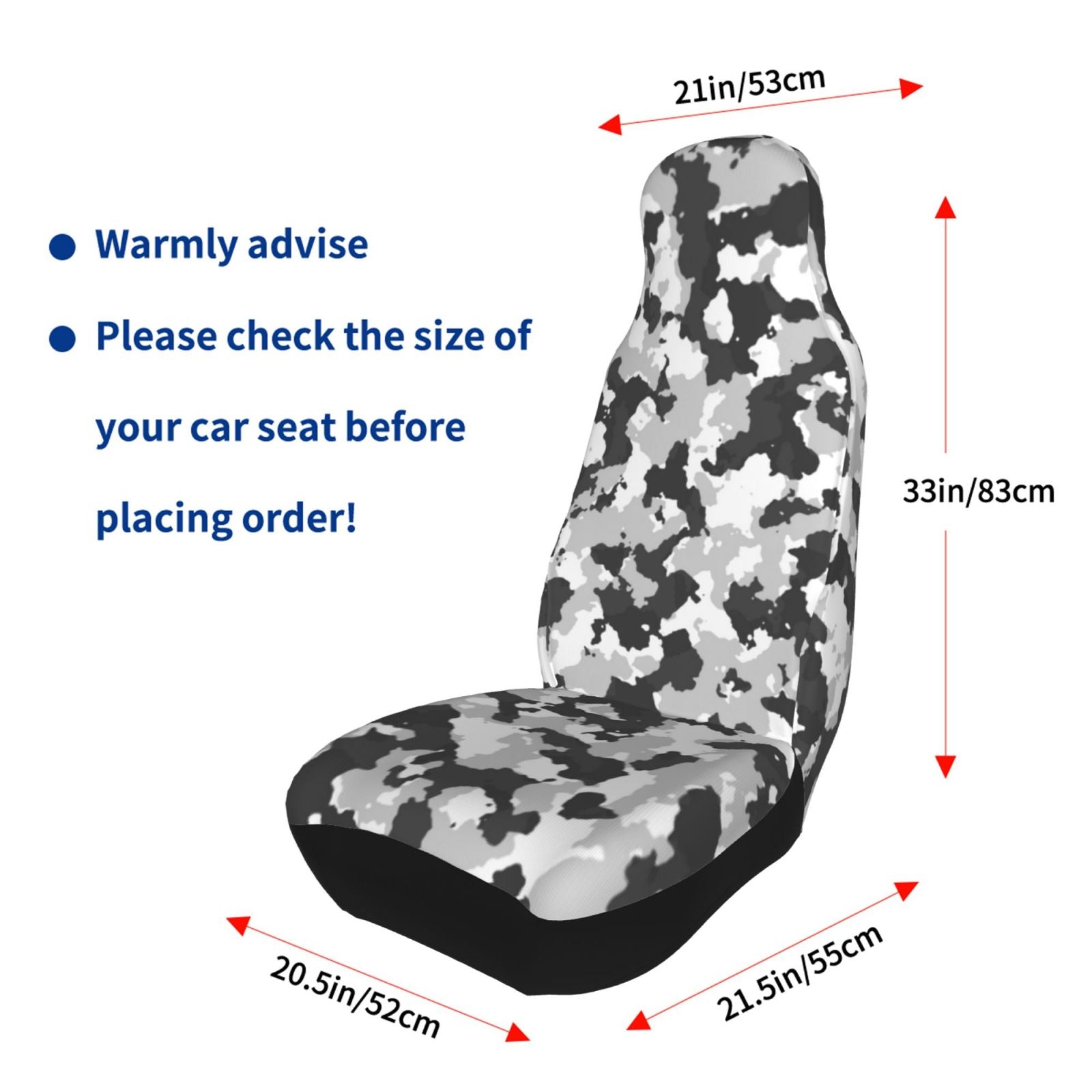 LNWH Car Seat Covers， Snow Camouflage Texture Pattern Car Interior Seat Covers - Universal Fit Most Cars， SUV， Trucks， 2pcs Car Seat Protectors