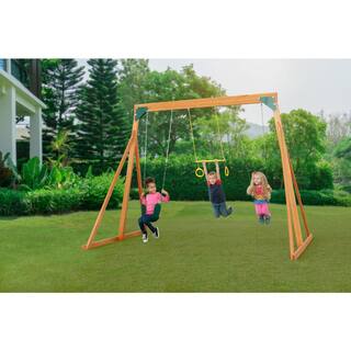 Creative Cedar Designs Trailside Complete Wood Swing Set with Multi-Color Playset Accessories 3800