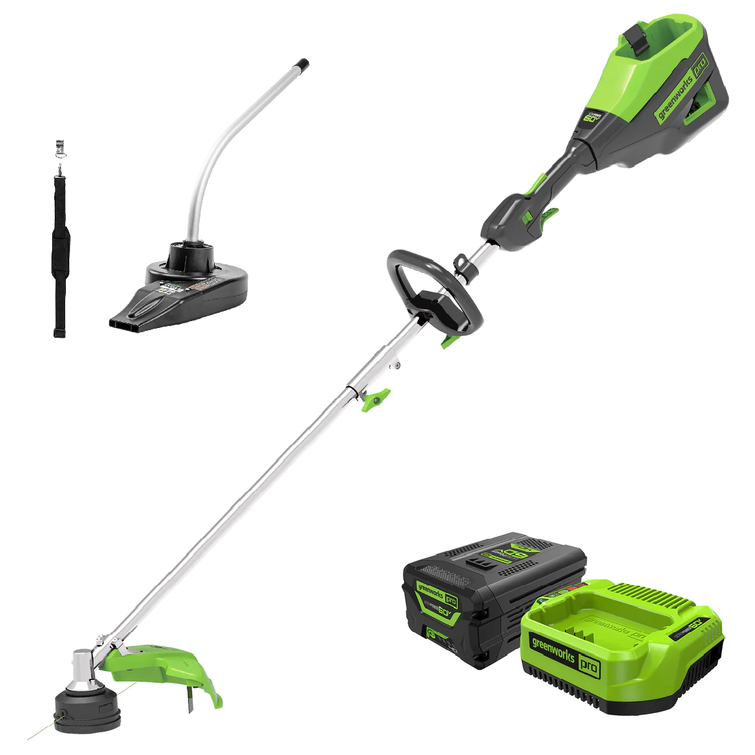 60V 16'' String Trimmer  Horizontal Blower Attachment Combo Kit w/ Battery，  Charger | Greenworks Tools