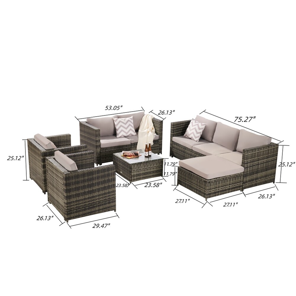 6 pieces Outdoor Furniture Product Rattan Sofa and Table Set Cushion Outdoor Garden Rattan Table  for Garden Patio  Porch