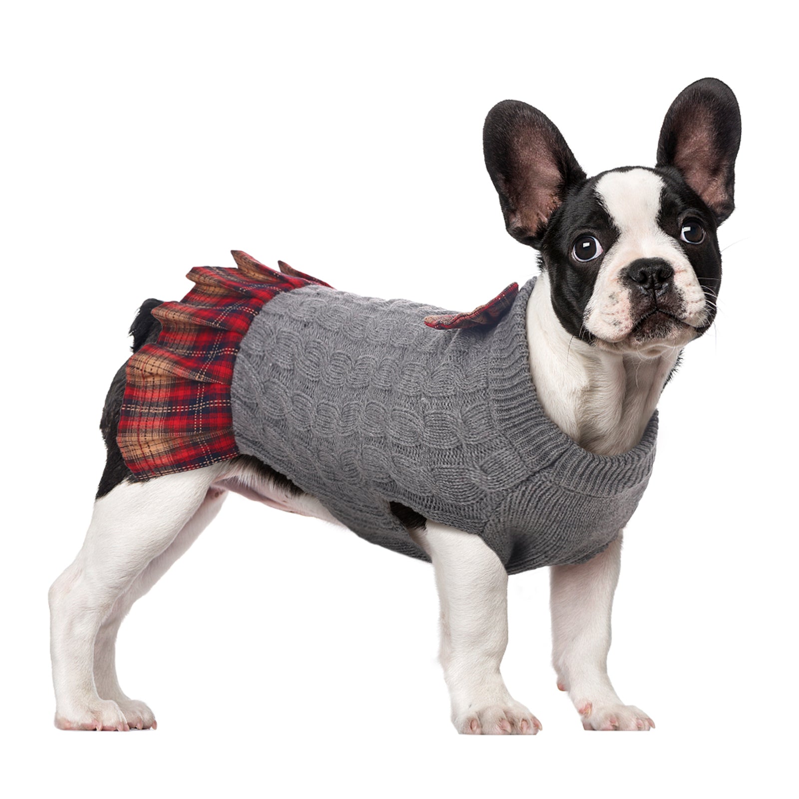 Kuoser Dog Sweater， Dog British Style Sweater Dress Warm Dog Sweaters Knitwear Vest Turtleneck Pullover Dog Coat for Small Medium Dogs Puppies Bulldog for Fall Winter with Leash Hole XS-XL