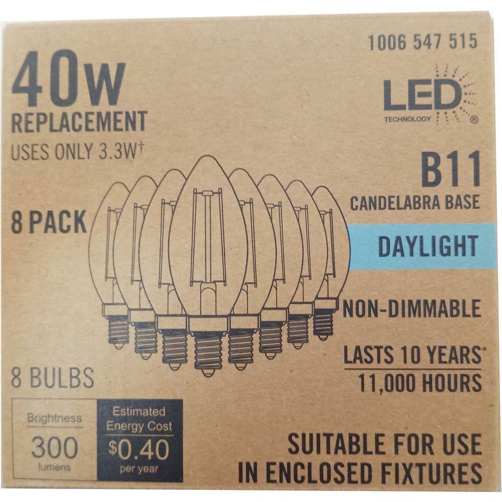 PRIVATE BRAND UNBRANDED 40-Watt Equivalent B11 Non-Dimmable CEC Clear Glass Filament Vintage Edison LED Light Bulb Daylight 5000K (8-Pack) CF352C