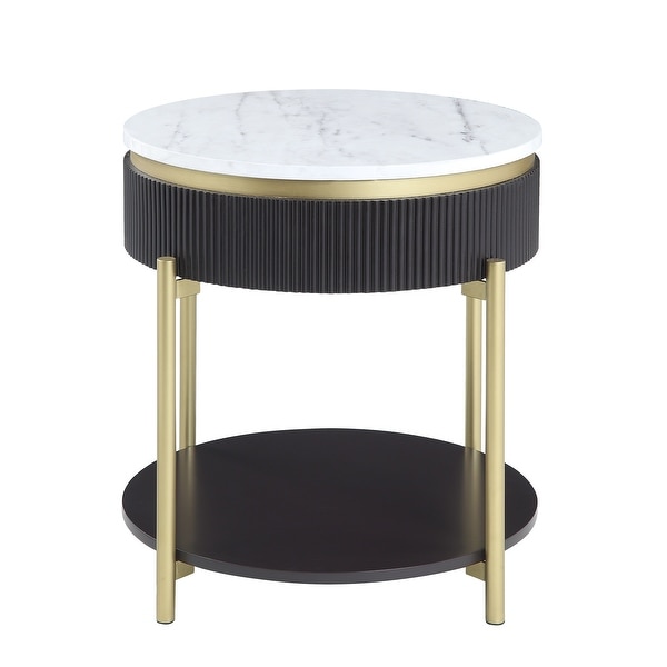 Furniture of America Reed Faux Marble Side Table with Hidden Drawer