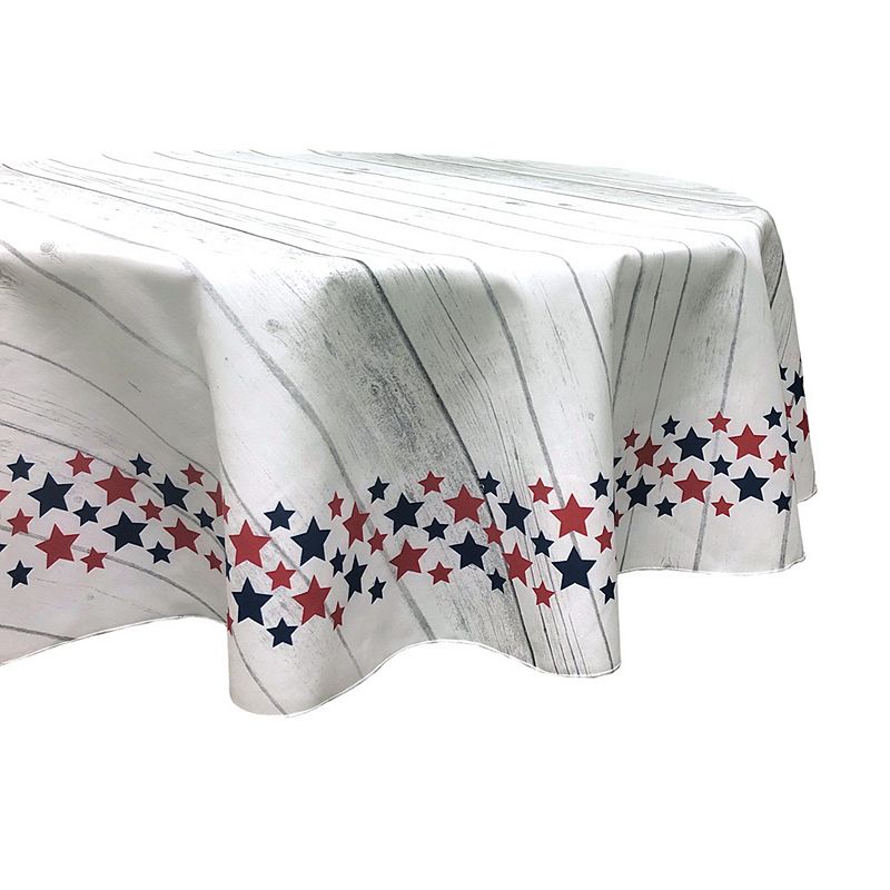 Round Tablecloth， 100% Polyester， 60 Round， Textured July 4th Garland Border