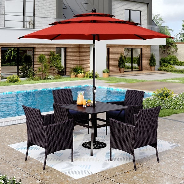 MAISON ARTS Metal/PE Rattan 6piece Outdoor Dining Set with Umbrella