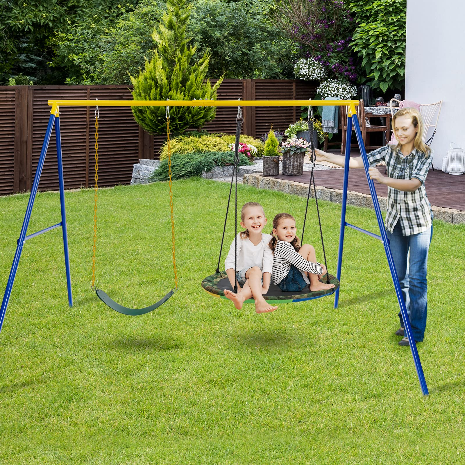 Costzon 550lbs Metal Swing Sets for Backyard, Heavy Duty Full Steel Swing Frame Extra Large A-Frame Stand