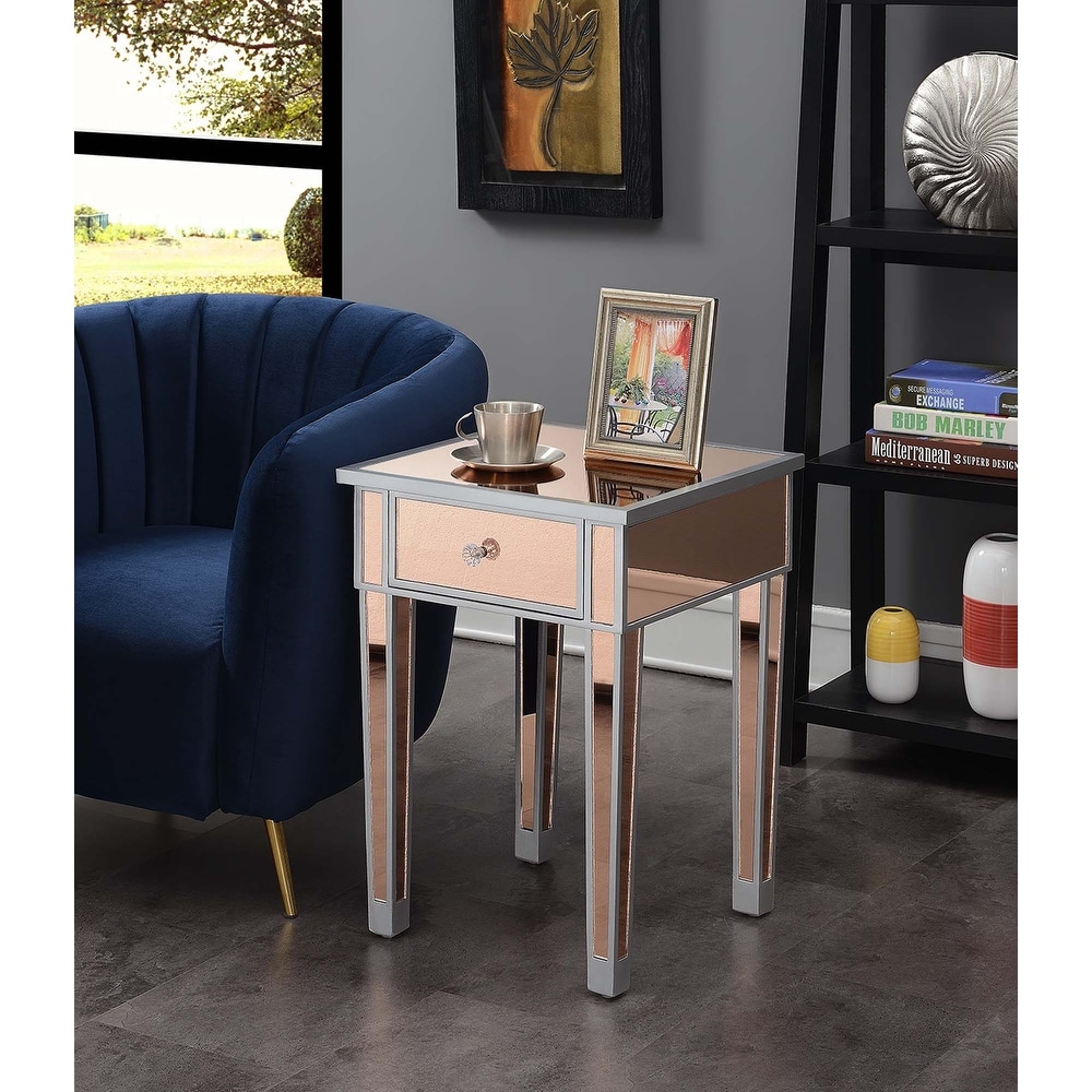 Convenience Concepts Gold Coast Mirrored 1 Drawer End Table