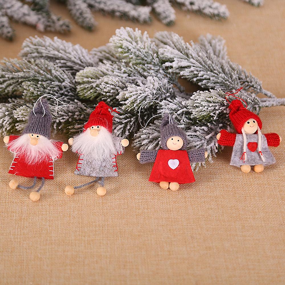 Christmas Wooden Doll Pendant Boys And Girls Doll Widget 4 Different Patterns Mini Decoration Christmas Gifts Rgb 5m