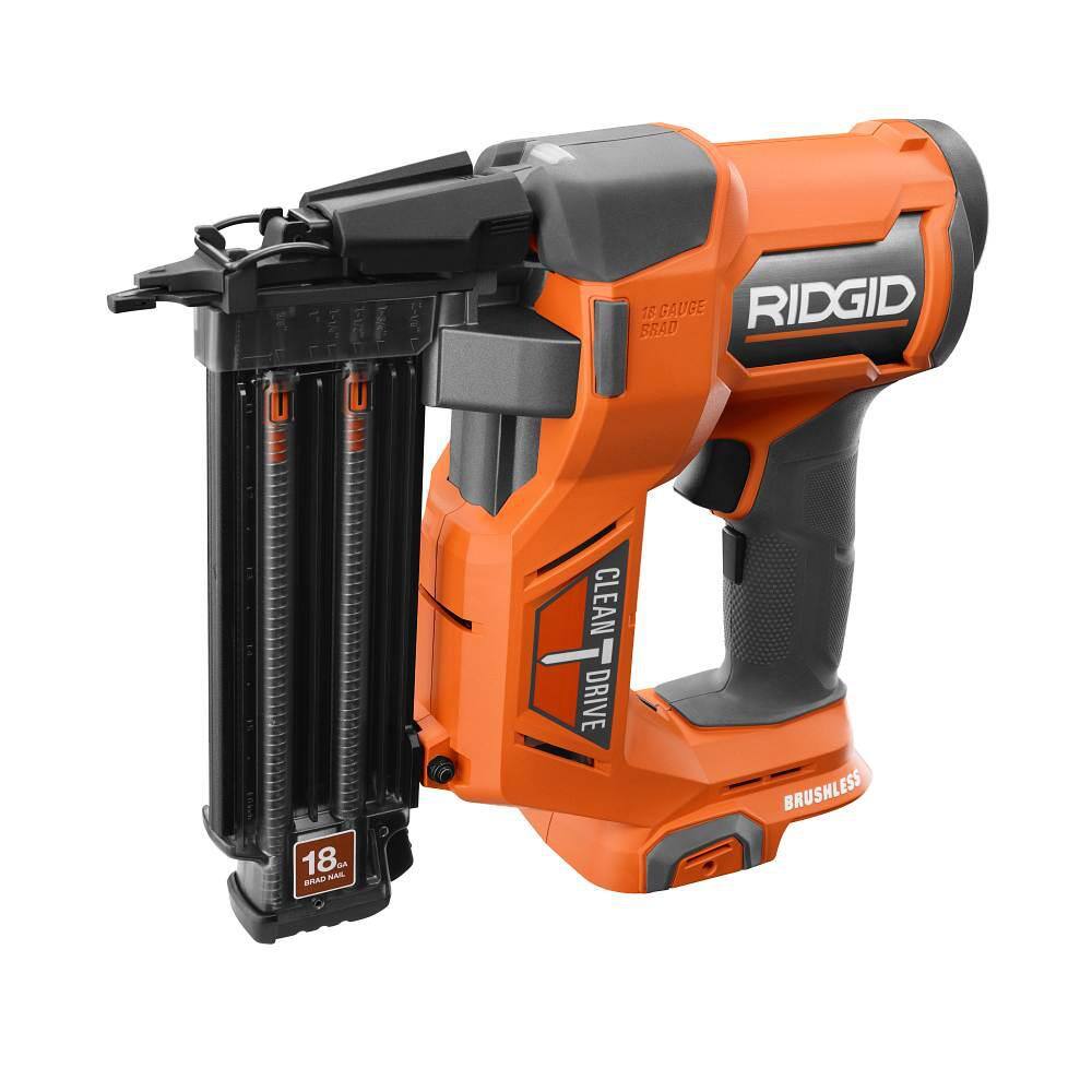 RIDGID 18V Brushless Cordless 16-Gauge Straight Finish Nailer with 18V Brushless Cordless 18-Gauge Brad Nailer (Tools Only) R09892B-R09891B