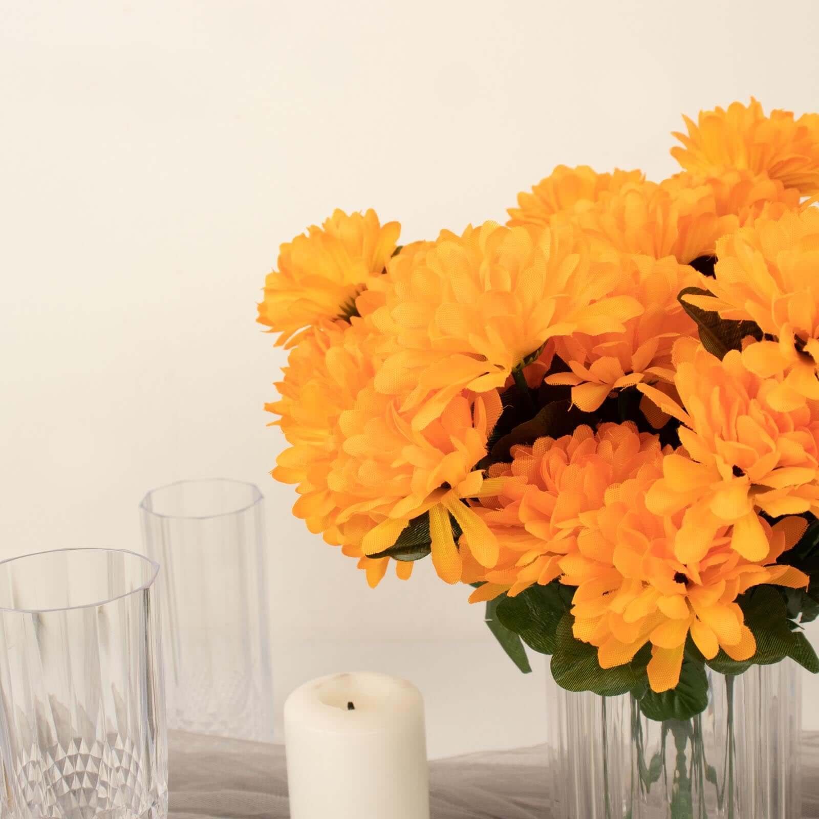 12 Bushes Orange Artificial Silk Chrysanthemum Flower Bouquets