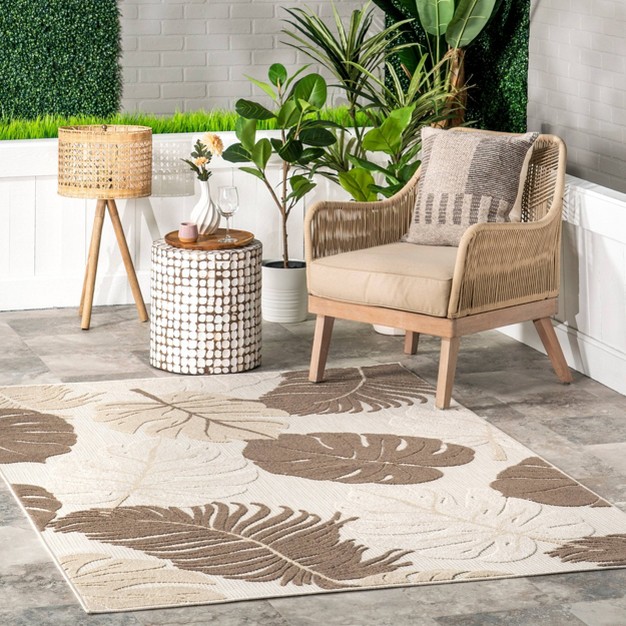 Nuloom Ryleigh Textured Leaves Indoor outdoor Area Rug Beige