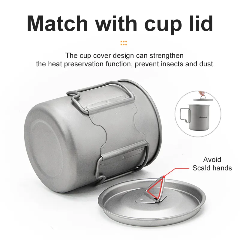 PACOONE 300ML 400ML 600ML Titanium Cup Camping hiking ultralight Mug Foldable Handle Titanium Pot with Lid   Mesh Bag