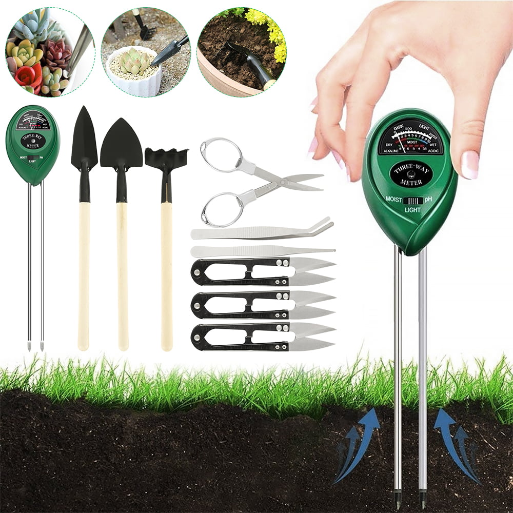 Willstar Soil Moisture Meter with 10pcs Bonsai Tools, Pruner Fold Scissors Mini Rake Bud & Leaf Trimmer Set