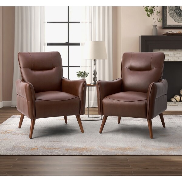 Marcos Modern Vegan Leather Accent Armchair with Solid Wood Legs Set of 2 by HULALA HOME