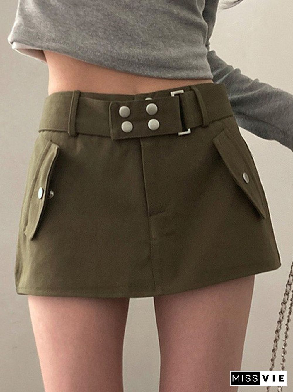 Belted Denim Cargo Mini Skirt