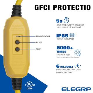 ELEGRP 3 ft. 15 Amp In-Line Self-Test Manual Reset Portable GFCI Plug with 3-Outlet Cord Yellow G20CM-3FT