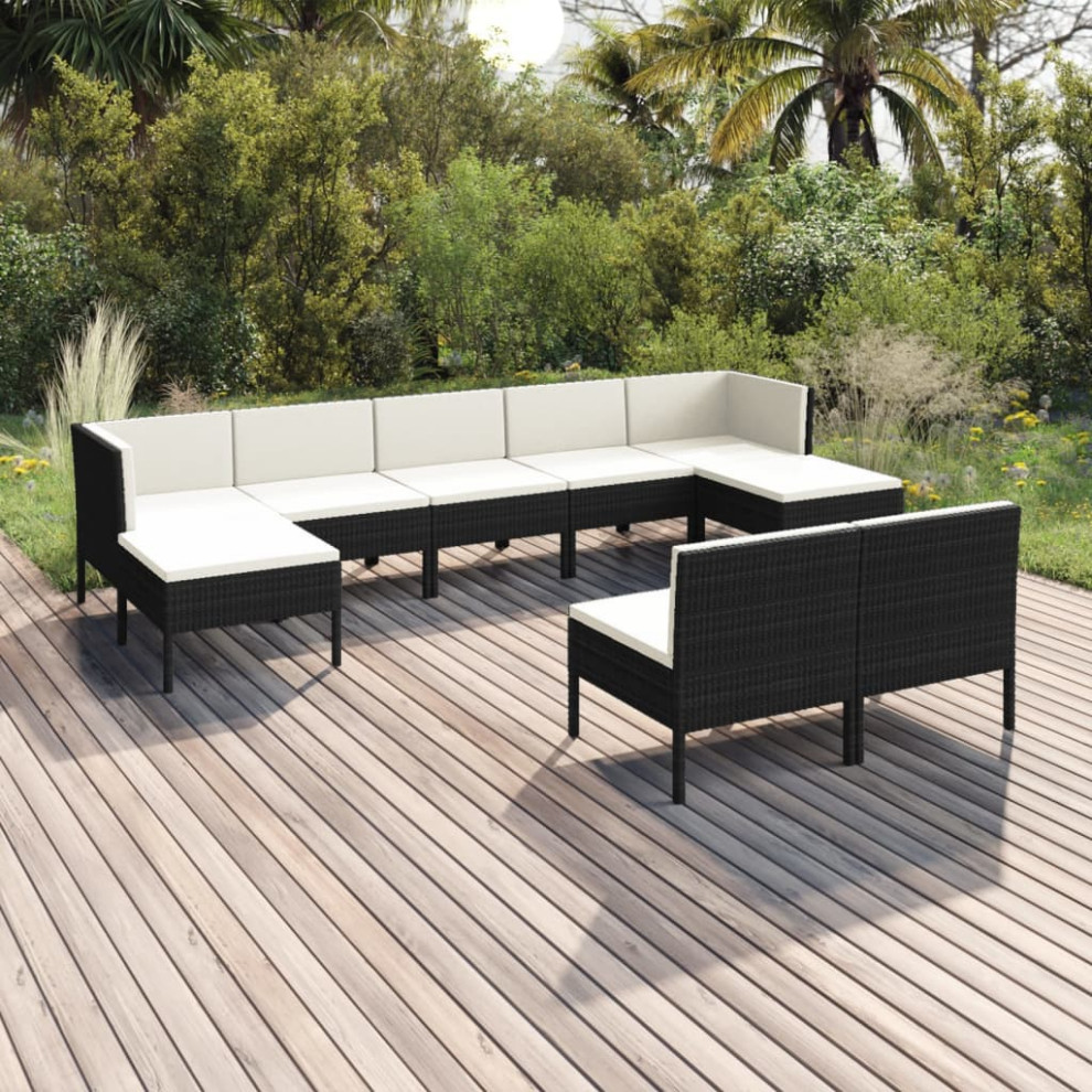 vidaXL Patio Lounge Set Outdoor Sectional Sofa Set 6 Piece Poly Rattan Black   Tropical   Outdoor Sofas   by vidaXL LLC  Houzz