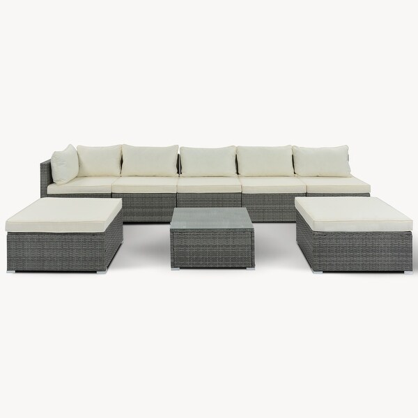 Outdoor Wicker 8Pieces Sofa Set with Cushions and Coffee Table