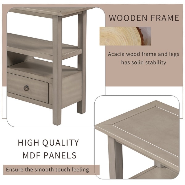 Solid Console Table Double-Storey Tabletop with 3 Drawers