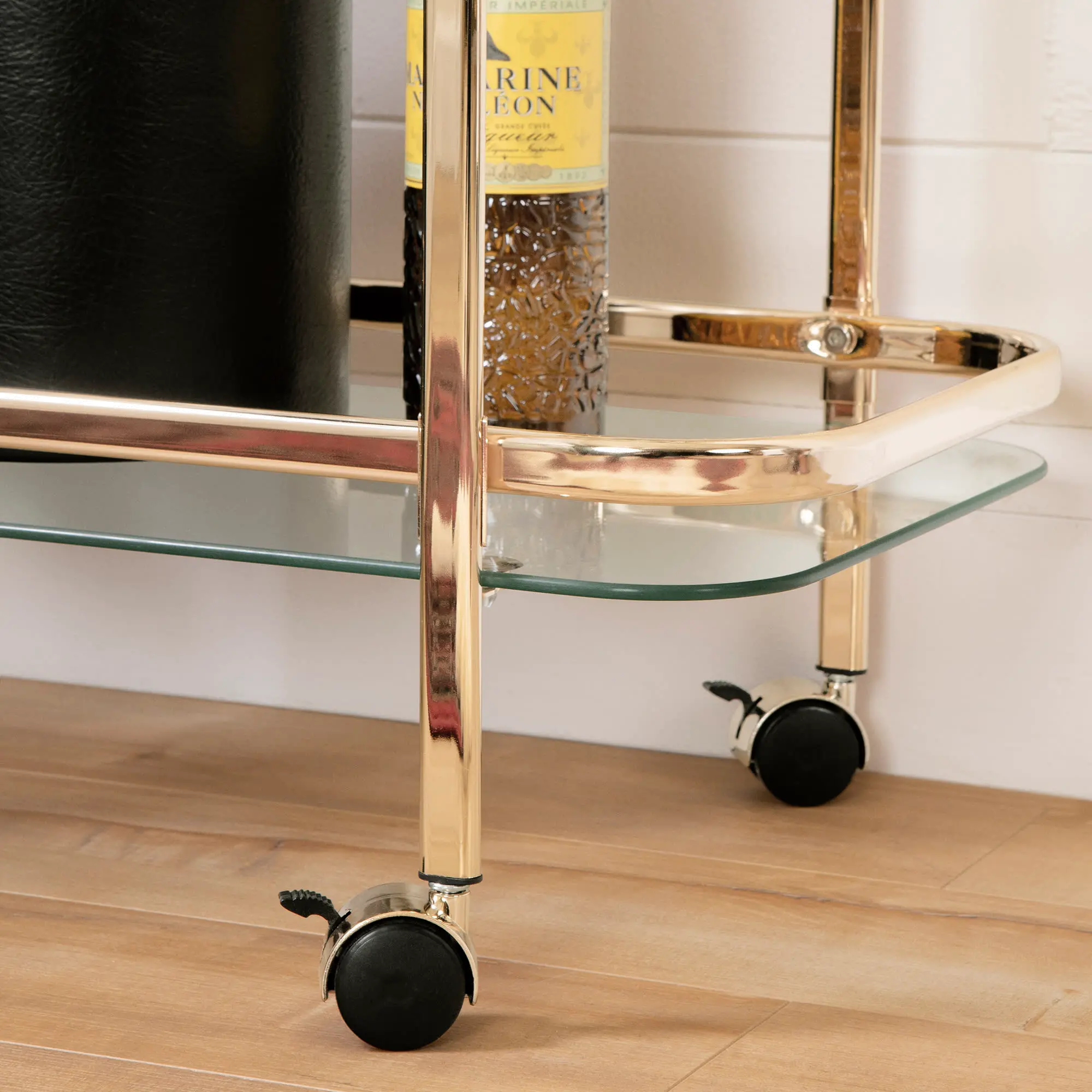 Maliza Gold Glass Bar Cart - South Shore