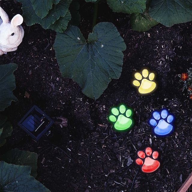 Paw Print Solar Outdoor Lights Solar Lights Outdoor Waterproof Dog Paw Lights(Set of 4) Cat Puppy Animal Garden Lights Path Paw Lamp Walkway Lighting for PatioYardAny Pet Lover