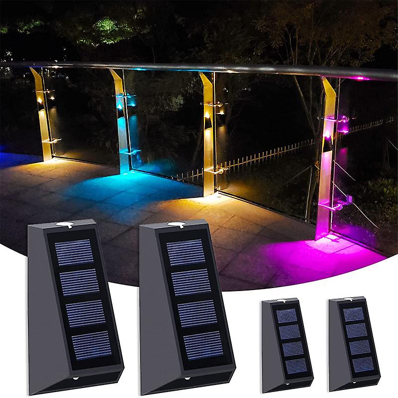 Solar Wall Lights Outdoor Fence Lights Led Waterproof Solar Stair Lights Up And Down 7 Color Changing Exterior Patio Lights